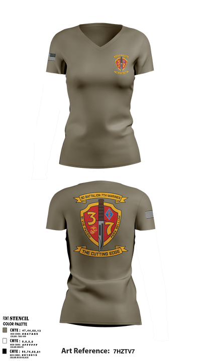 3rd Battalion 7th Marines 15959701 Women's Short Sleeve V-neck Shirt - 1