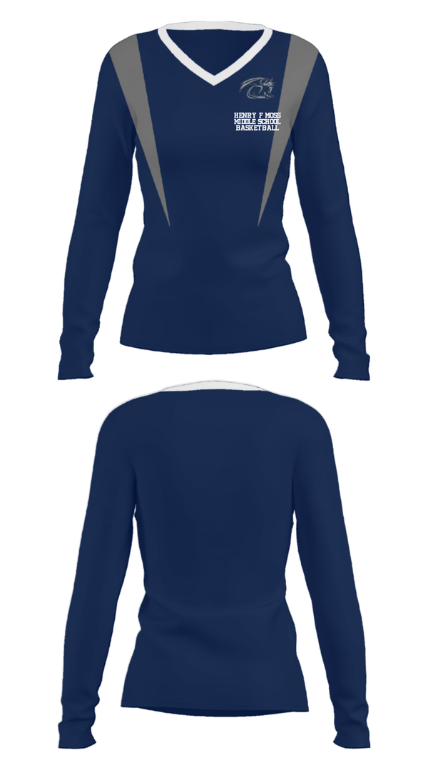 Women's Long Sleeve Vneck Shirt, Henry F Moss Middle School Basketball, Women's Basketball, Teamtime, Team time, sublimation, custom sports apparel, team uniforms, spirit wear, spiritwear, sports uniforms, custom shirts, team store, custom team store, fundraiser sports, apparel fundraiser