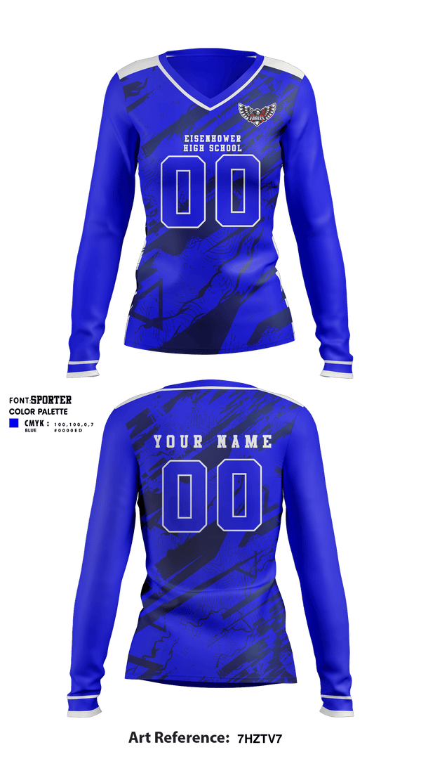 Women's Long Sleeve Vneck Shirt, Eisenhower High School Volleyball, Women's Volleyball, Teamtime, Team time, sublimation, custom sports apparel, team uniforms, spirit wear, spiritwear, sports uniforms, custom shirts, team store, custom team store, fundraiser sports, apparel fundraiser
