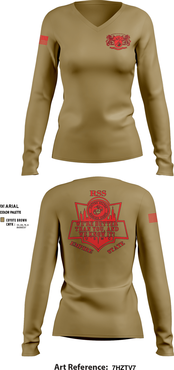 Women's Long Sleeve Vneck Shirt, RSS EMPIRE STATE, Marines, Teamtime, Team time, sublimation, custom sports apparel, team uniforms, spirit wear, spiritwear, sports uniforms, custom shirts, team store, custom team store, fundraiser sports, apparel fundraiser