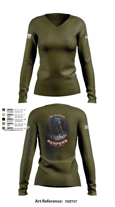 49th A co 1st Platoon REAPERS 78641109 Women's Long Sleeve V-neck Shirt - 3