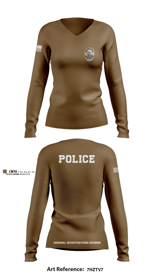 Women's Long Sleeve Vneck Shirt, POLICE CRIMINAL INVESTIGATIONS DIVISION, , Teamtime, Team time, sublimation, custom sports apparel, team uniforms, spirit wear, spiritwear, sports uniforms, custom shirts, team store, custom team store, fundraiser sports, apparel fundraiser