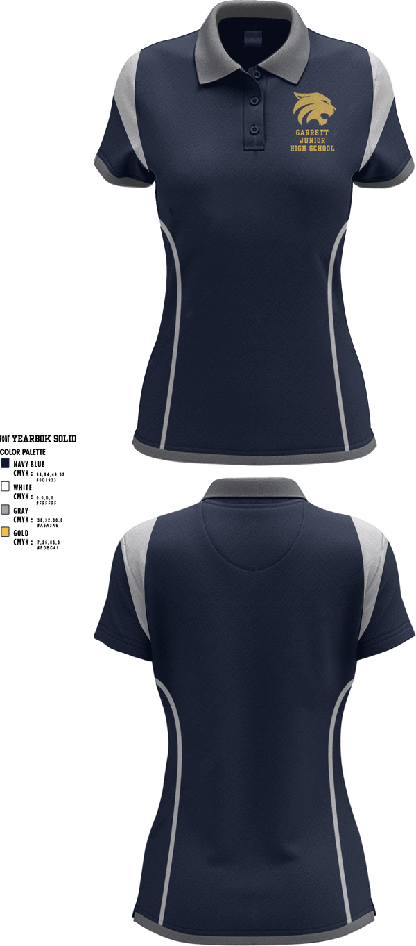 Women's Short Sleeve Performance Polo, Garrett Junior High School, Spirit Store, Teamtime, Team time, sublimation, custom sports apparel, team uniforms, spirit wear, spiritwear, sports uniforms, custom shirts, team store, custom team store, fundraiser sports, apparel fundraiser