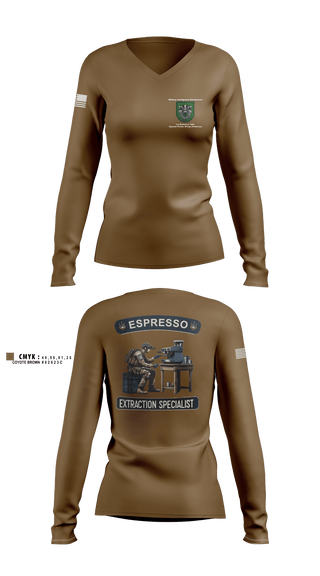Women's Long Sleeve Vneck Shirt, Military Intelligence Detachment 1st Battalion 10th Special Forces Group (Airborne), Army, Teamtime, Team time, sublimation, custom sports apparel, team uniforms, spirit wear, spiritwear, sports uniforms, custom shirts, team store, custom team store, fundraiser sports, apparel fundraiser