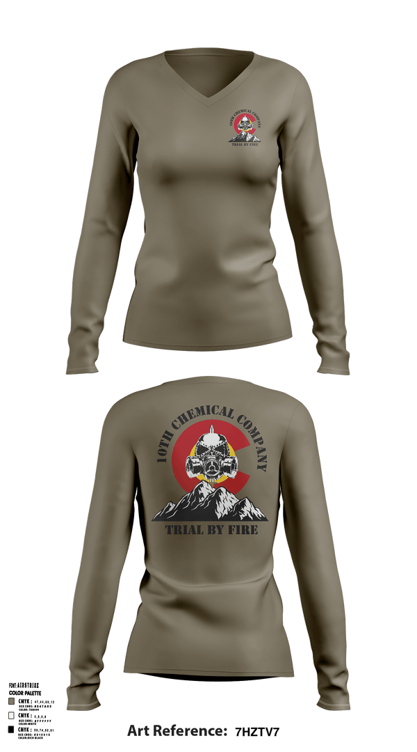 Women's Long Sleeve Vneck Shirt, 10th Chemical Company, , Teamtime, Team time, sublimation, custom sports apparel, team uniforms, spirit wear, spiritwear, sports uniforms, custom shirts, team store, custom team store, fundraiser sports, apparel fundraiser