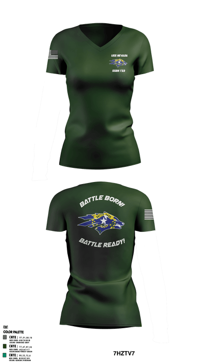 USS NEVADA SSBN 733 65073503 Women's Short Sleeve V-neck Shirt - 3