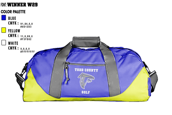 Duffle Bag, Todd County High School Golf, Golf, Teamtime, Team time, sublimation, custom sports apparel, team uniforms, spirit wear, spiritwear, sports uniforms, custom shirts, team store, custom team store, fundraiser sports, apparel fundraiser