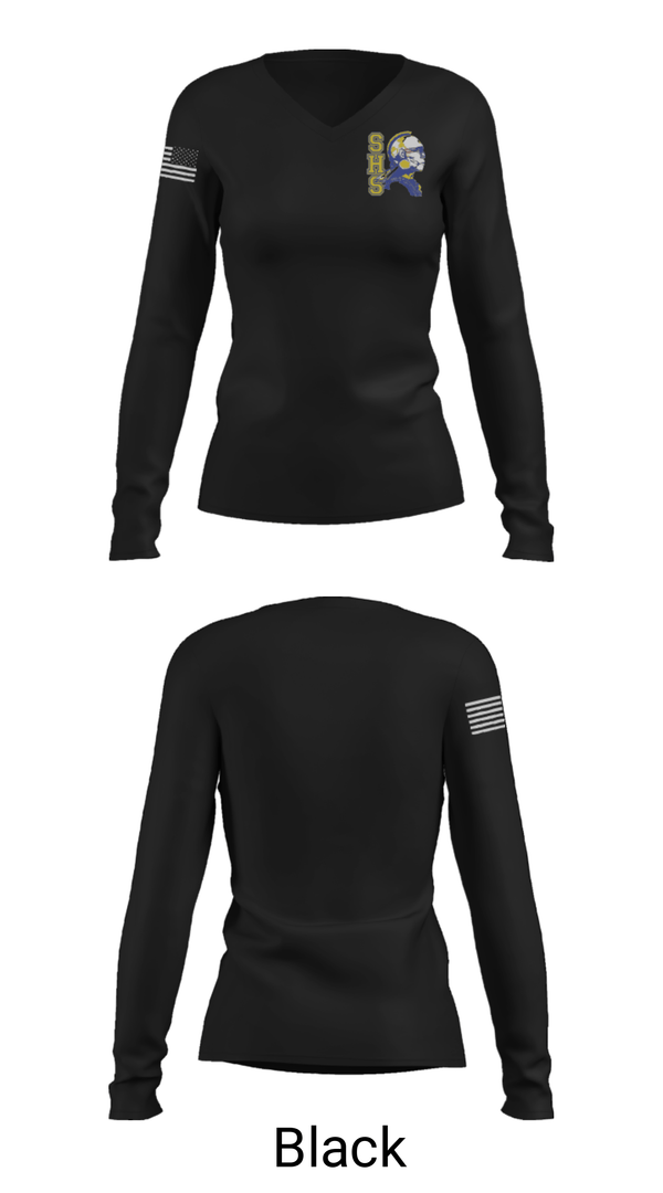 Women's Long Sleeve Vneck Shirt, Stafford High School Dance, Spirit Store, Teamtime, Team time, sublimation, custom sports apparel, team uniforms, spirit wear, spiritwear, sports uniforms, custom shirts, team store, custom team store, fundraiser sports, apparel fundraiser