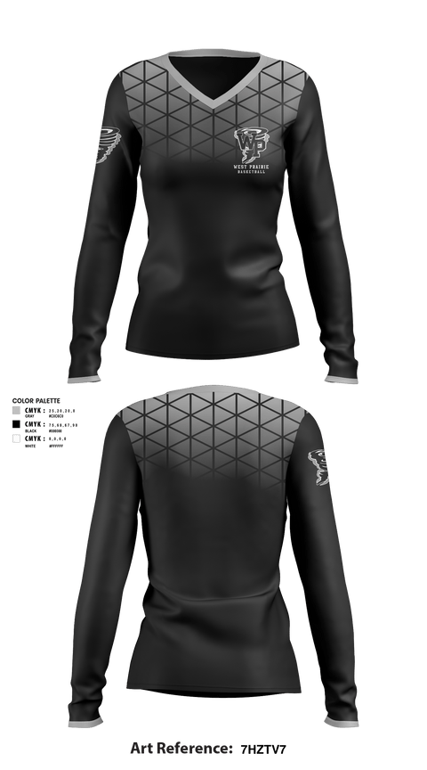 Women's Long Sleeve Vneck Shirt, West Prairie Senior High School Basketball, Women's Basketball, Teamtime, Team time, sublimation, custom sports apparel, team uniforms, spirit wear, spiritwear, sports uniforms, custom shirts, team store, custom team store, fundraiser sports, apparel fundraiser