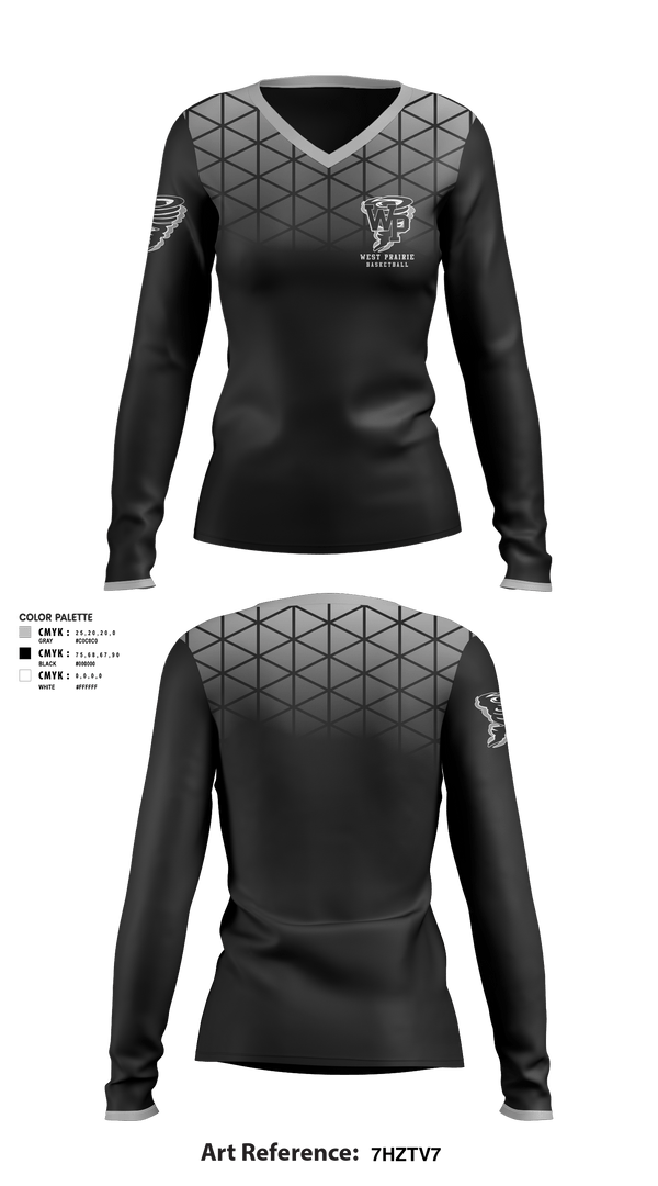 Women's Long Sleeve Vneck Shirt, West Prairie Senior High School Basketball, Women's Basketball, Teamtime, Team time, sublimation, custom sports apparel, team uniforms, spirit wear, spiritwear, sports uniforms, custom shirts, team store, custom team store, fundraiser sports, apparel fundraiser