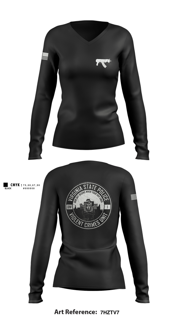 Women's Long Sleeve Vneck Shirt, Violent Crimes Unit, Police, Teamtime, Team time, sublimation, custom sports apparel, team uniforms, spirit wear, spiritwear, sports uniforms, custom shirts, team store, custom team store, fundraiser sports, apparel fundraiser