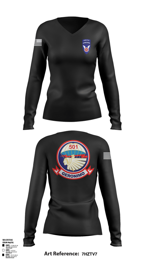 Women's Long Sleeve Vneck Shirt, 1-501st parachute infantry, Army, Teamtime, Team time, sublimation, custom sports apparel, team uniforms, spirit wear, spiritwear, sports uniforms, custom shirts, team store, custom team store, fundraiser sports, apparel fundraiser