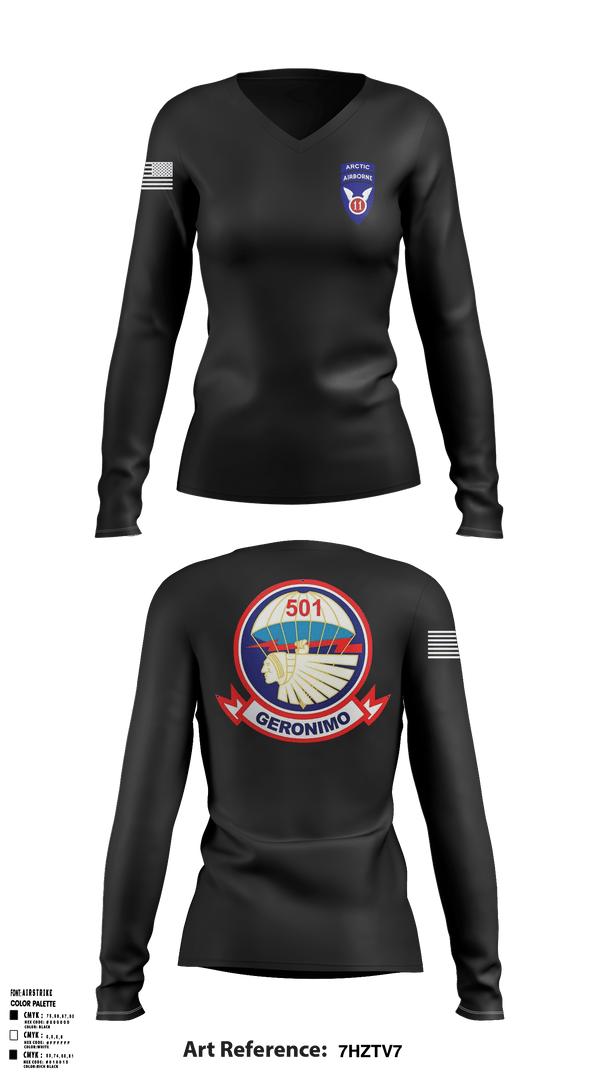 Women's Long Sleeve Vneck Shirt, 1-501st parachute infantry, Army, Teamtime, Team time, sublimation, custom sports apparel, team uniforms, spirit wear, spiritwear, sports uniforms, custom shirts, team store, custom team store, fundraiser sports, apparel fundraiser