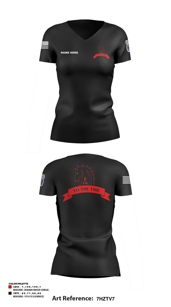 Women's Short Sleeve Vneck Shirt, Echo FSC Stampede 7th Eng, Army, Teamtime, Team time, sublimation, custom sports apparel, team uniforms, spirit wear, spiritwear, sports uniforms, custom shirts, team store, custom team store, fundraiser sports, apparel fundraiser