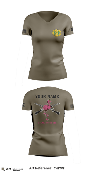 Women's Short Sleeve Vneck Shirt, Flamingo Co F 3/485 IN, Army, Teamtime, Team time, sublimation, custom sports apparel, team uniforms, spirit wear, spiritwear, sports uniforms, custom shirts, team store, custom team store, fundraiser sports, apparel fundraiser
