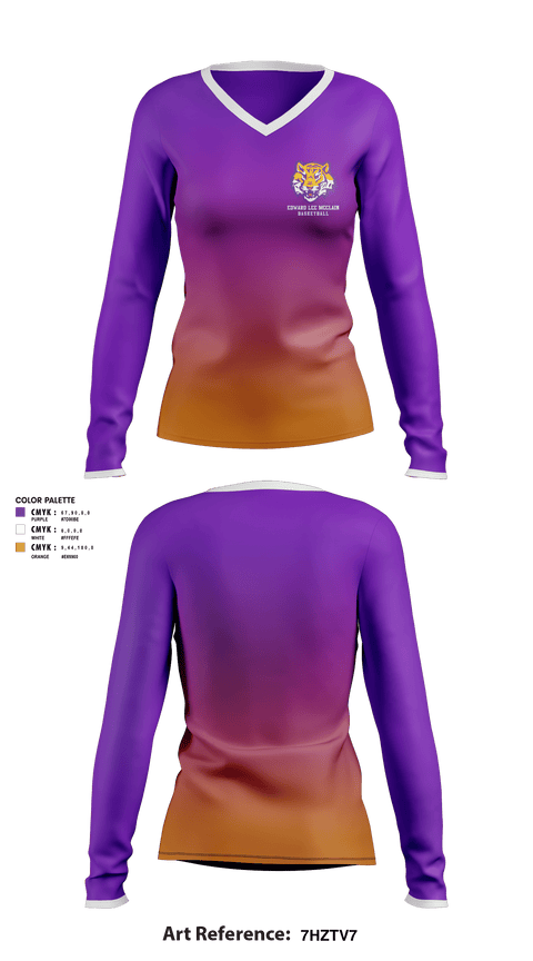 Women's Long Sleeve Vneck Shirt, Edward Lee McClain High School Basketball, Women's Basketball, Teamtime, Team time, sublimation, custom sports apparel, team uniforms, spirit wear, spiritwear, sports uniforms, custom shirts, team store, custom team store, fundraiser sports, apparel fundraiser