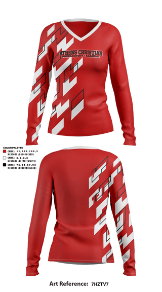 Women's Long Sleeve Vneck Shirt, Athens Christian Preparatory Academy, Spirit Store, Teamtime, Team time, sublimation, custom sports apparel, team uniforms, spirit wear, spiritwear, sports uniforms, custom shirts, team store, custom team store, fundraiser sports, apparel fundraiser
