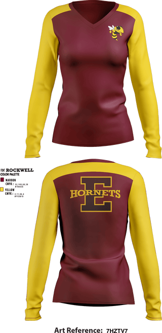 Women's Long Sleeve Vneck Shirt, Enumclaw High School, Spirit Store, Teamtime, Team time, sublimation, custom sports apparel, team uniforms, spirit wear, spiritwear, sports uniforms, custom shirts, team store, custom team store, fundraiser sports, apparel fundraiser
