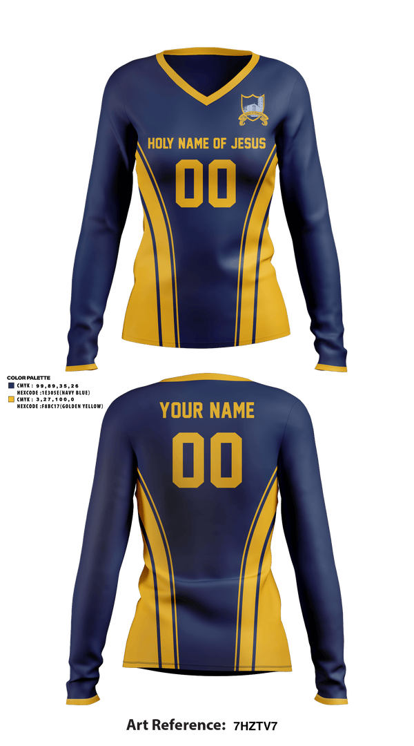 Women's Long Sleeve Vneck Shirt, Holy Name Of Jesus School, Spirit Store, Teamtime, Team time, sublimation, custom sports apparel, team uniforms, spirit wear, spiritwear, sports uniforms, custom shirts, team store, custom team store, fundraiser sports, apparel fundraiser