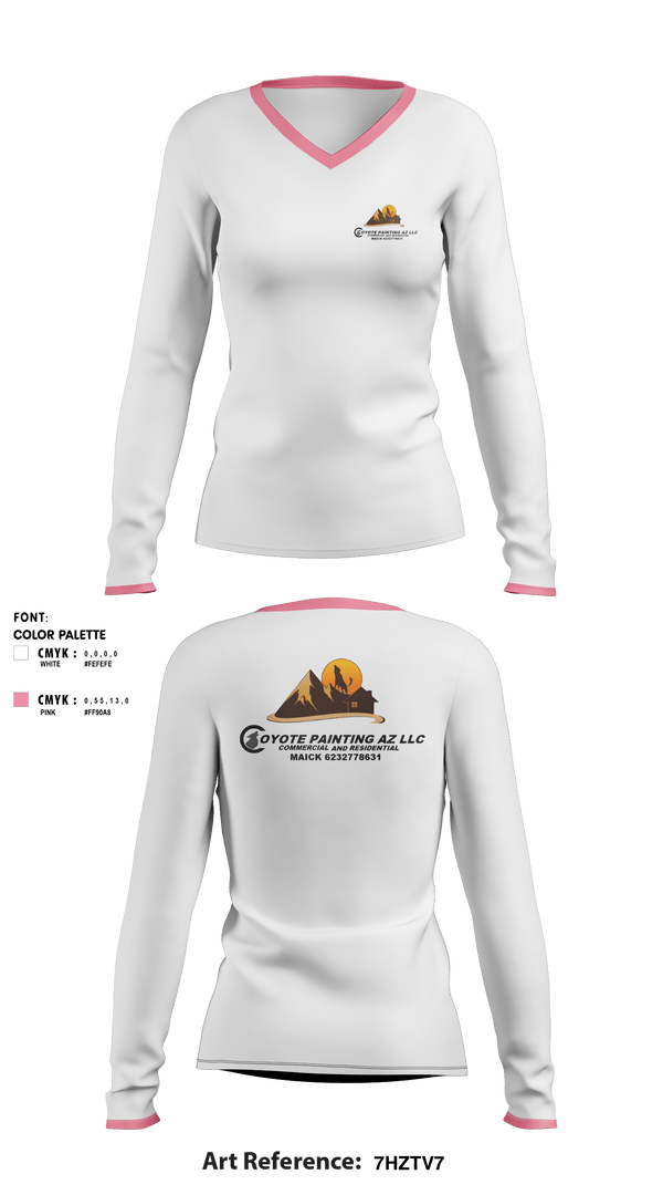 Women's Long Sleeve Vneck Shirt, Coyote paintin az llc, , Teamtime, Team time, sublimation, custom sports apparel, team uniforms, spirit wear, spiritwear, sports uniforms, custom shirts, team store, custom team store, fundraiser sports, apparel fundraiser