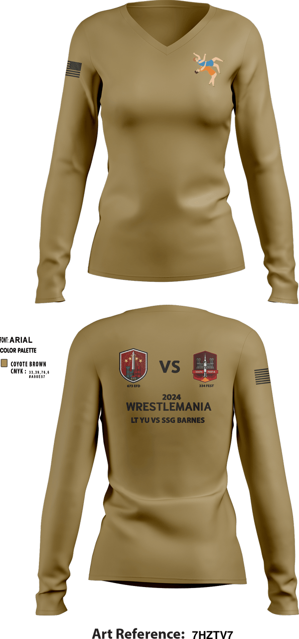 Women's Long Sleeve Vneck Shirt, 673 EFD/ 334 FEST, Army, Teamtime, Team time, sublimation, custom sports apparel, team uniforms, spirit wear, spiritwear, sports uniforms, custom shirts, team store, custom team store, fundraiser sports, apparel fundraiser
