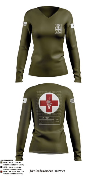 Women's Long Sleeve Vneck Shirt, , Army, Teamtime, Team time, sublimation, custom sports apparel, team uniforms, spirit wear, spiritwear, sports uniforms, custom shirts, team store, custom team store, fundraiser sports, apparel fundraiser