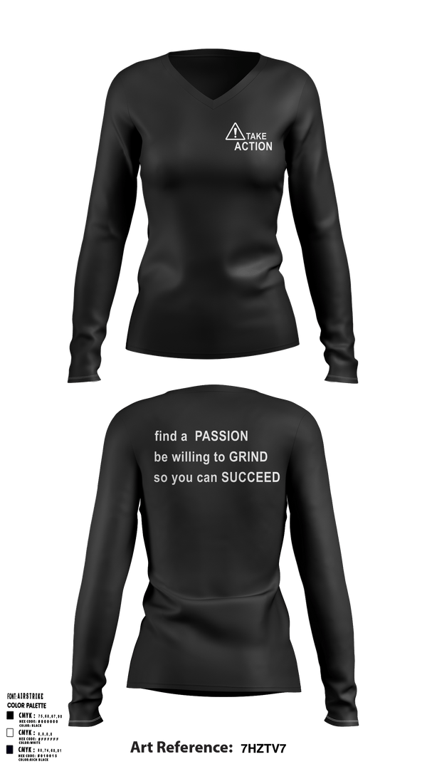 Women's Long Sleeve Vneck Shirt, Take Action, Spirit Store, Teamtime, Team time, sublimation, custom sports apparel, team uniforms, spirit wear, spiritwear, sports uniforms, custom shirts, team store, custom team store, fundraiser sports, apparel fundraiser