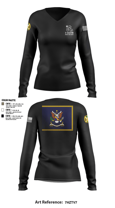 1-155th Dixie Thunder 83572891 Women's Long Sleeve V-neck Shirt - 3