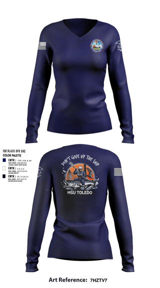 Women's Long Sleeve Vneck Shirt, MSU Toledo, Coast Guard, Teamtime, Team time, sublimation, custom sports apparel, team uniforms, spirit wear, spiritwear, sports uniforms, custom shirts, team store, custom team store, fundraiser sports, apparel fundraiser