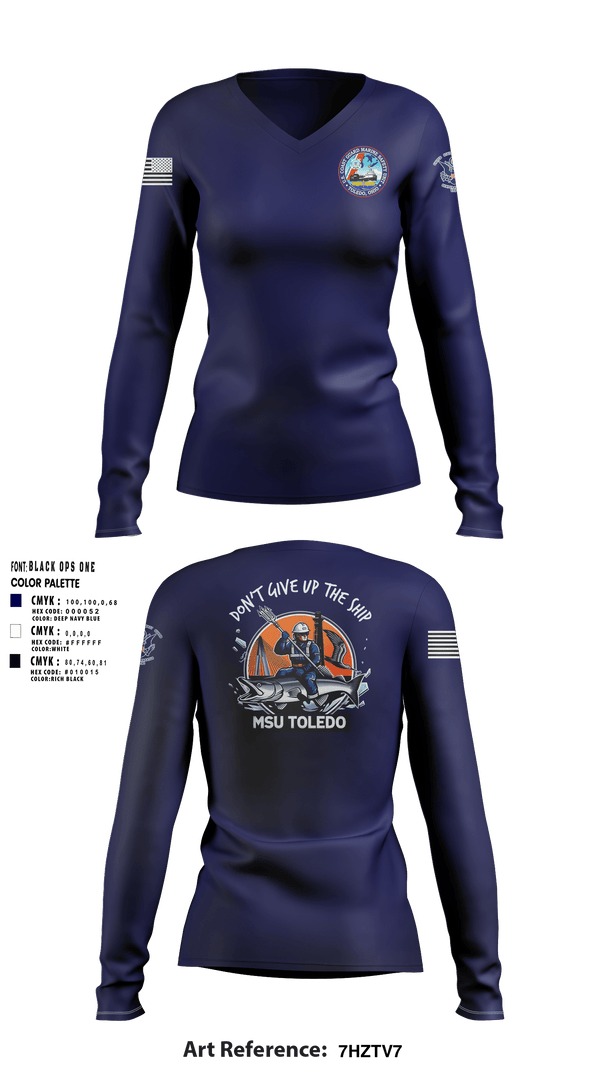 Women's Long Sleeve Vneck Shirt, MSU Toledo, Coast Guard, Teamtime, Team time, sublimation, custom sports apparel, team uniforms, spirit wear, spiritwear, sports uniforms, custom shirts, team store, custom team store, fundraiser sports, apparel fundraiser