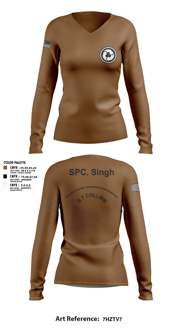 Women's Long Sleeve Vneck Shirt, 227TH ICTC, Army, Teamtime, Team time, sublimation, custom sports apparel, team uniforms, spirit wear, spiritwear, sports uniforms, custom shirts, team store, custom team store, fundraiser sports, apparel fundraiser