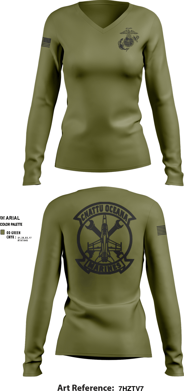 Women's Long Sleeve Vneck Shirt, , Marines, Teamtime, Team time, sublimation, custom sports apparel, team uniforms, spirit wear, spiritwear, sports uniforms, custom shirts, team store, custom team store, fundraiser sports, apparel fundraiser