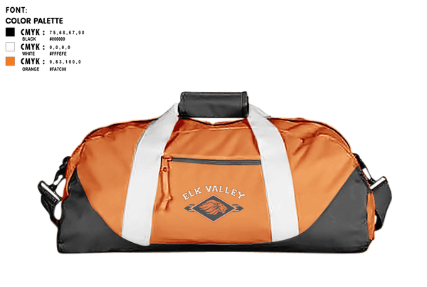 Duffle Bag, Elk Valley Senior High School, Spirit Store, Teamtime, Team time, sublimation, custom sports apparel, team uniforms, spirit wear, spiritwear, sports uniforms, custom shirts, team store, custom team store, fundraiser sports, apparel fundraiser