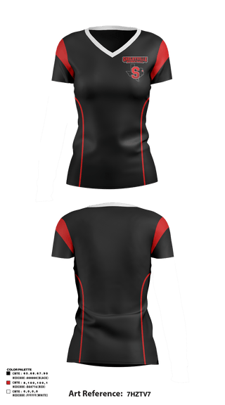 Women's Short Sleeve Vneck Shirt, Shelbyville High School Basketball, Women's Basketball, Teamtime, Team time, sublimation, custom sports apparel, team uniforms, spirit wear, spiritwear, sports uniforms, custom shirts, team store, custom team store, fundraiser sports, apparel fundraiser