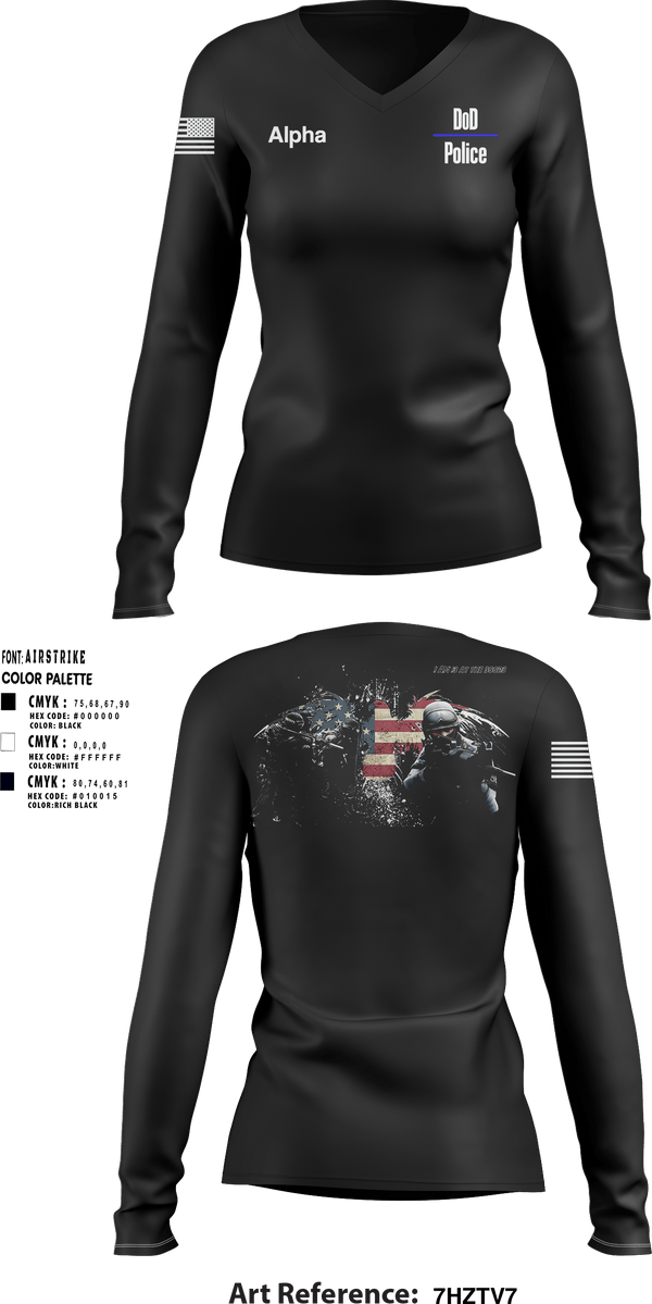 Women's Long Sleeve Vneck Shirt, DoD Police, Police, Teamtime, Team time, sublimation, custom sports apparel, team uniforms, spirit wear, spiritwear, sports uniforms, custom shirts, team store, custom team store, fundraiser sports, apparel fundraiser