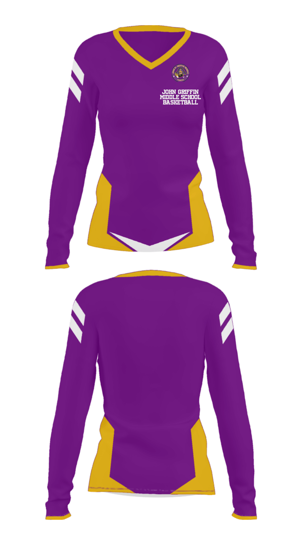 Women's Long Sleeve Vneck Shirt, John Griffin Middle School Basketball, Men's Basketball, Teamtime, Team time, sublimation, custom sports apparel, team uniforms, spirit wear, spiritwear, sports uniforms, custom shirts, team store, custom team store, fundraiser sports, apparel fundraiser