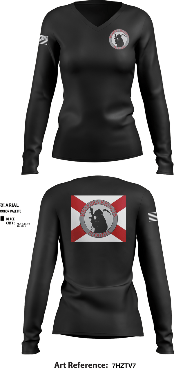 Women's Long Sleeve Vneck Shirt, Reapers Rejects, , Teamtime, Team time, sublimation, custom sports apparel, team uniforms, spirit wear, spiritwear, sports uniforms, custom shirts, team store, custom team store, fundraiser sports, apparel fundraiser