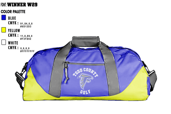 Duffle Bag, Todd County High School Golf, Golf, Teamtime, Team time, sublimation, custom sports apparel, team uniforms, spirit wear, spiritwear, sports uniforms, custom shirts, team store, custom team store, fundraiser sports, apparel fundraiser