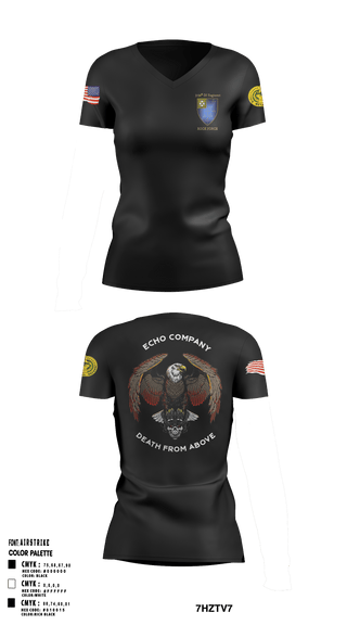Women's Short Sleeve Vneck Shirt, E Co 3-34 IN REG “Death from above”, Army, Teamtime, Team time, sublimation, custom sports apparel, team uniforms, spirit wear, spiritwear, sports uniforms, custom shirts, team store, custom team store, fundraiser sports, apparel fundraiser