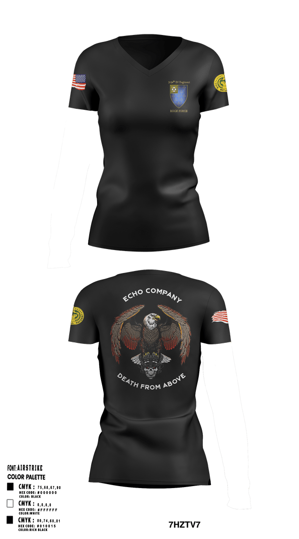 Women's Short Sleeve Vneck Shirt, E Co 3-34 IN REG “Death from above”, Army, Teamtime, Team time, sublimation, custom sports apparel, team uniforms, spirit wear, spiritwear, sports uniforms, custom shirts, team store, custom team store, fundraiser sports, apparel fundraiser