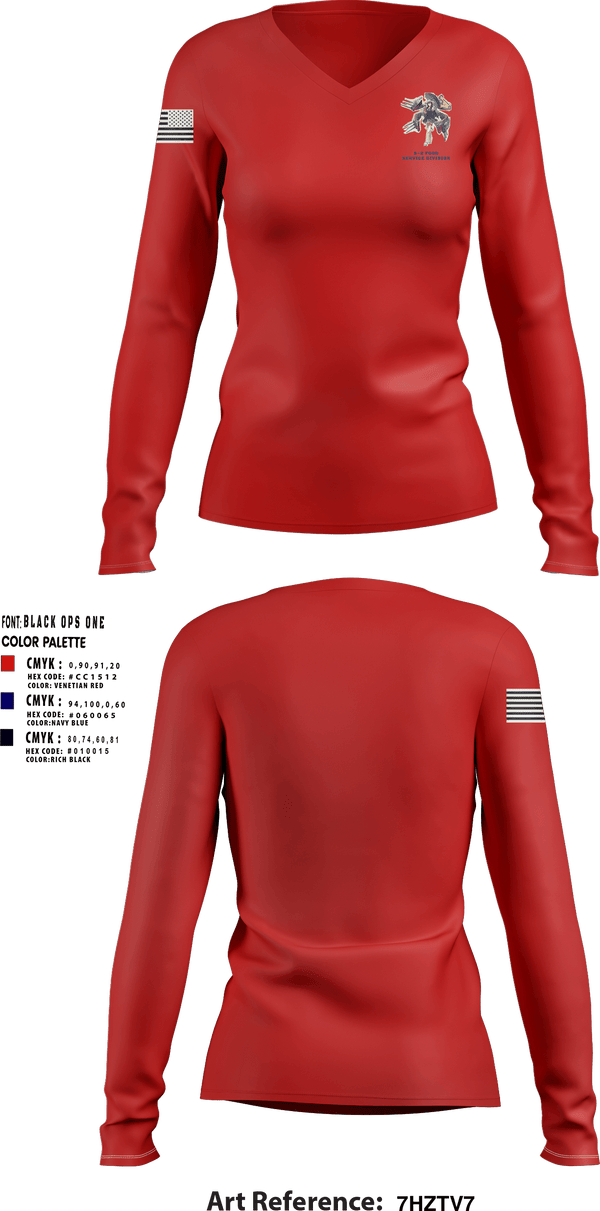 Women's Long Sleeve Vneck Shirt, S-2 Food Service Division, Navy, Teamtime, Team time, sublimation, custom sports apparel, team uniforms, spirit wear, spiritwear, sports uniforms, custom shirts, team store, custom team store, fundraiser sports, apparel fundraiser