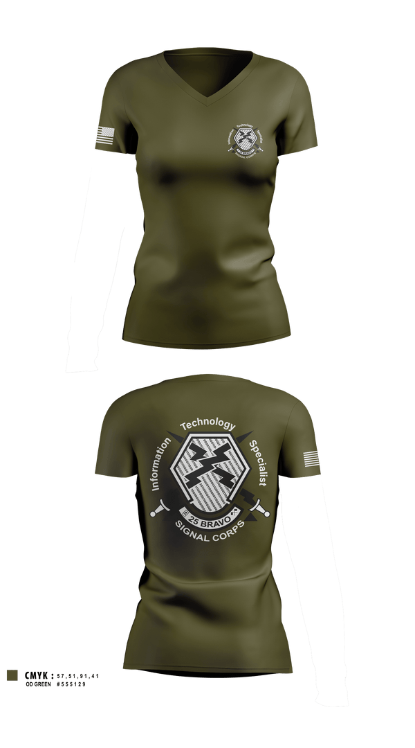 Women's Short Sleeve Vneck Shirt, 25 Bravo, Army, Teamtime, Team time, sublimation, custom sports apparel, team uniforms, spirit wear, spiritwear, sports uniforms, custom shirts, team store, custom team store, fundraiser sports, apparel fundraiser