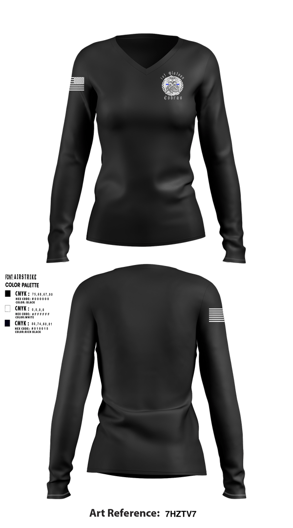 Women's Long Sleeve Vneck Shirt, 1st Platoon Cobras, Army, Teamtime, Team time, sublimation, custom sports apparel, team uniforms, spirit wear, spiritwear, sports uniforms, custom shirts, team store, custom team store, fundraiser sports, apparel fundraiser