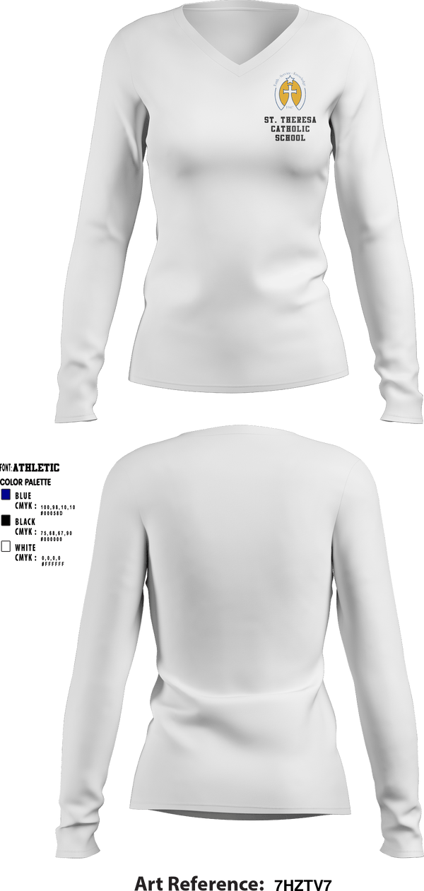 Women's Long Sleeve Vneck Shirt, St. Theresa Catholic School, Spirit Store, Teamtime, Team time, sublimation, custom sports apparel, team uniforms, spirit wear, spiritwear, sports uniforms, custom shirts, team store, custom team store, fundraiser sports, apparel fundraiser