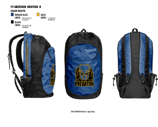 Gear Bag, Predators, Men's Basketball, Teamtime, Team time, sublimation, custom sports apparel, team uniforms, spirit wear, spiritwear, sports uniforms, custom shirts, team store, custom team store, fundraiser sports, apparel fundraiser