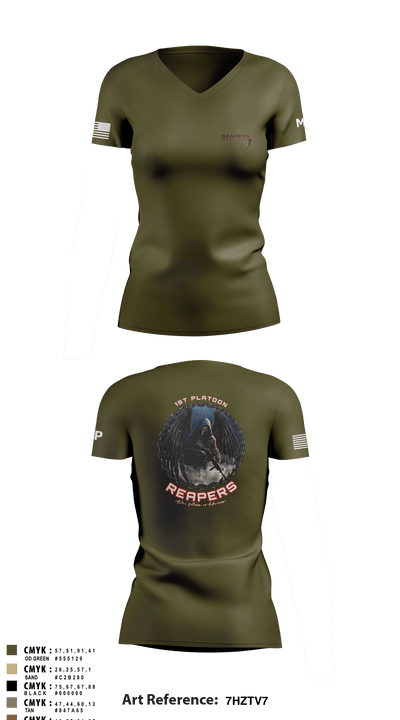 49th A co 1st Platoon REAPERS 78641109 Women's Short Sleeve V-neck Shirt - 3