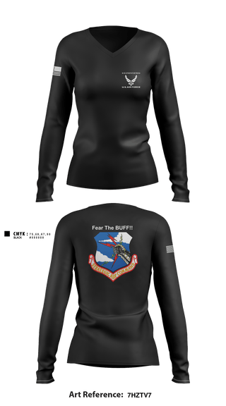 Women's Long Sleeve Vneck Shirt, 11th Bomb Sqadron, Air Force, Teamtime, Team time, sublimation, custom sports apparel, team uniforms, spirit wear, spiritwear, sports uniforms, custom shirts, team store, custom team store, fundraiser sports, apparel fundraiser