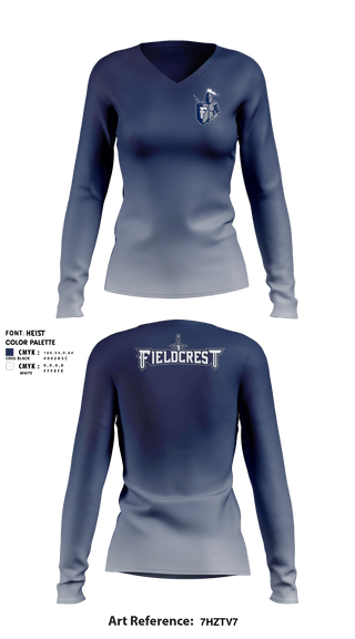Women's Long Sleeve Vneck Shirt, Fieldcrest High School, Spirit Store, Teamtime, Team time, sublimation, custom sports apparel, team uniforms, spirit wear, spiritwear, sports uniforms, custom shirts, team store, custom team store, fundraiser sports, apparel fundraiser