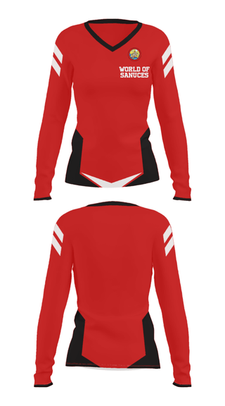 Women's Long Sleeve Vneck Shirt, World Of Sanuces, , Teamtime, Team time, sublimation, custom sports apparel, team uniforms, spirit wear, spiritwear, sports uniforms, custom shirts, team store, custom team store, fundraiser sports, apparel fundraiser