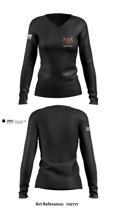 Bravo Bulls 68616846 Women's Long Sleeve V-neck Shirt - 1